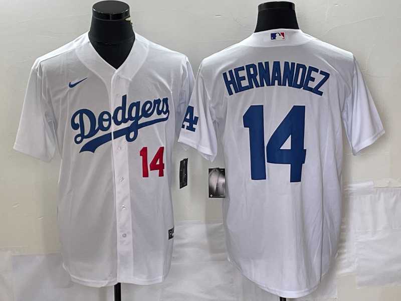 Mens Los Angeles Dodgers #14 Enrique Hernandez Number White Stitched Cool Base Nike Jersey